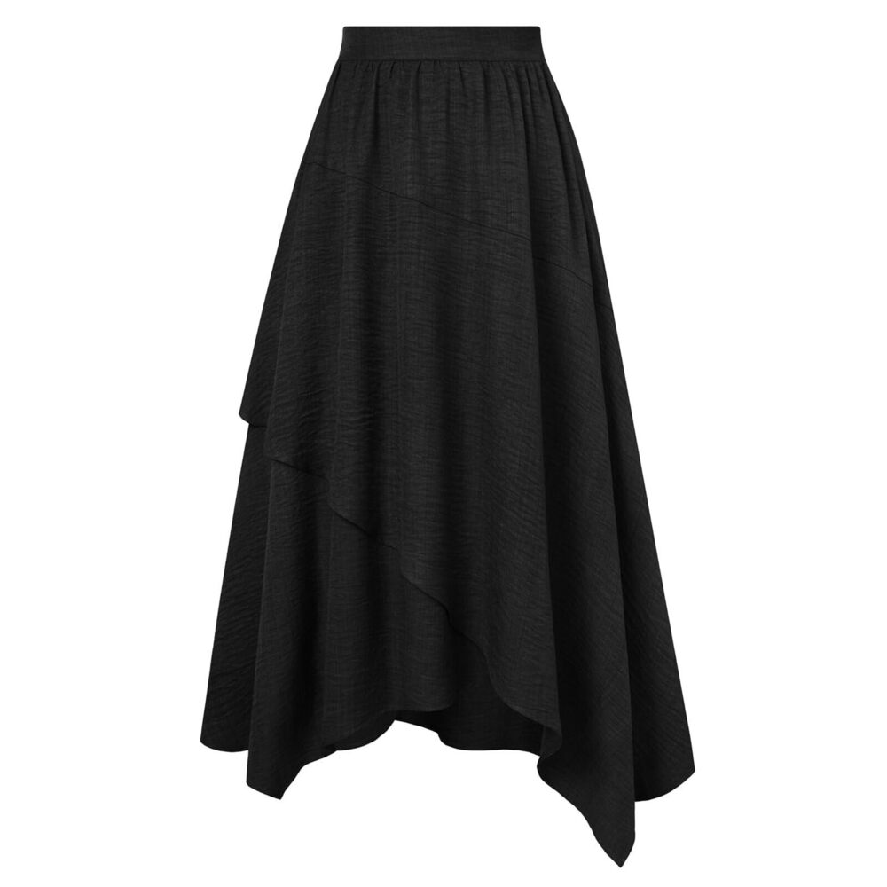 7575 Black Maxi Skirt Asymmetrical Skirt Victorian High Low Flowy Skirts
